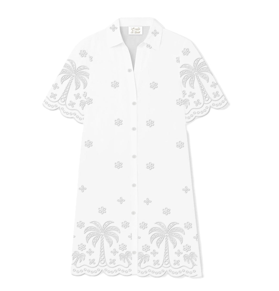 Mc2 Saint Barth White Embroidered Shirt Dress