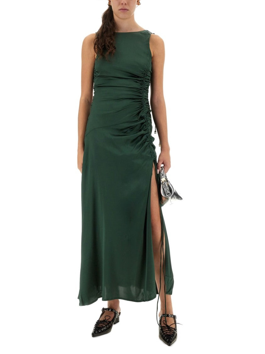 Ganni Gathered Satin Maxi Dress