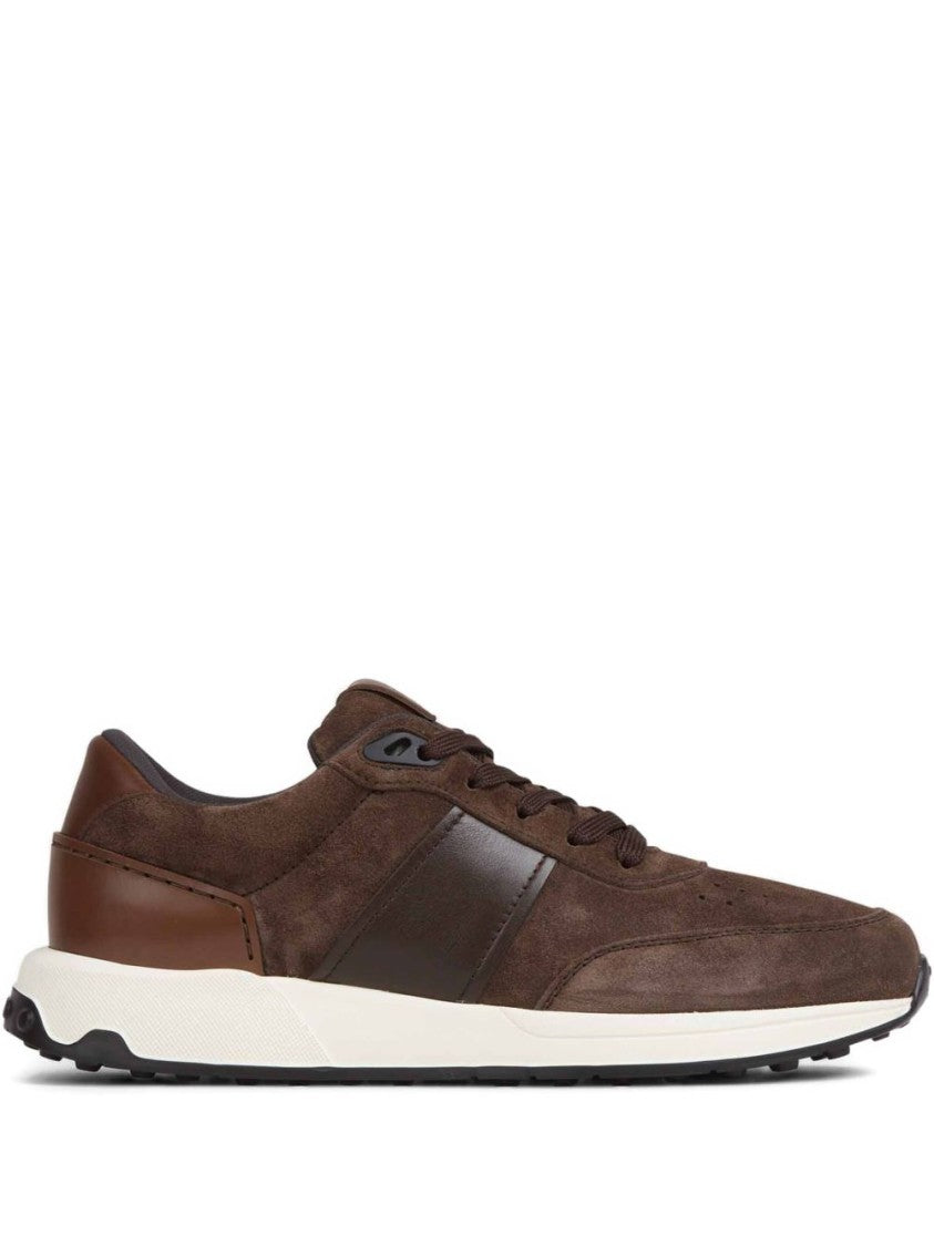 Tod's Brown Calfskin Suede Accents Sneakers