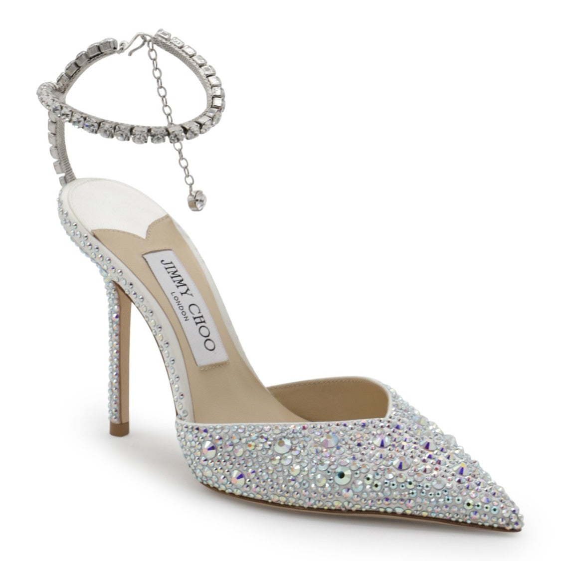Jimmy Choo Crystal-Embellished Pointed Toe Pumps With Ankle Strap