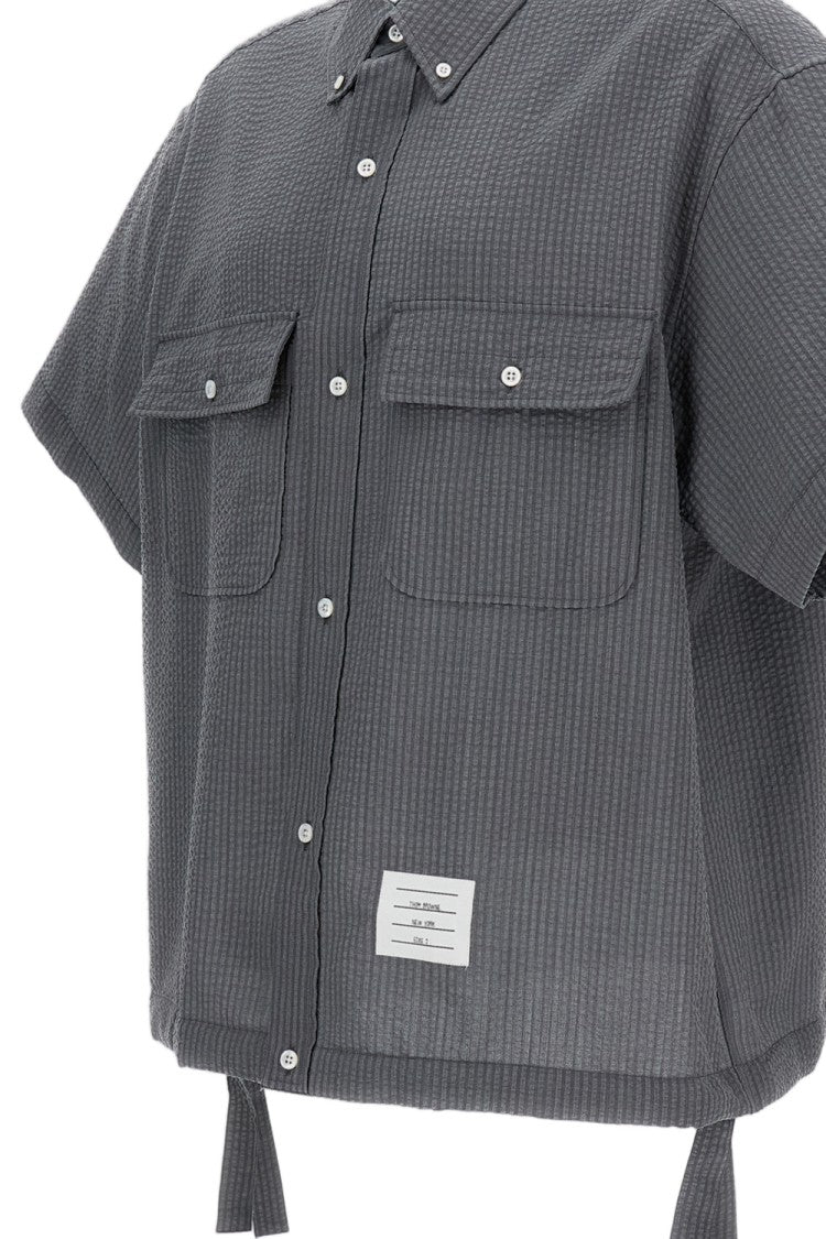 Thom Browne Gray Wool Short-Sleeve Oversize Shirt