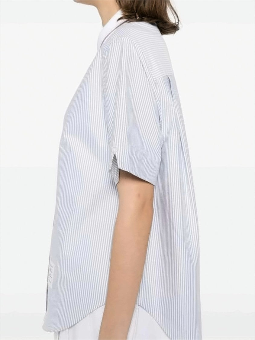 Thom Browne Relaxed Fit Short-Sleeved Blouse With Pinstripes And Floral Details