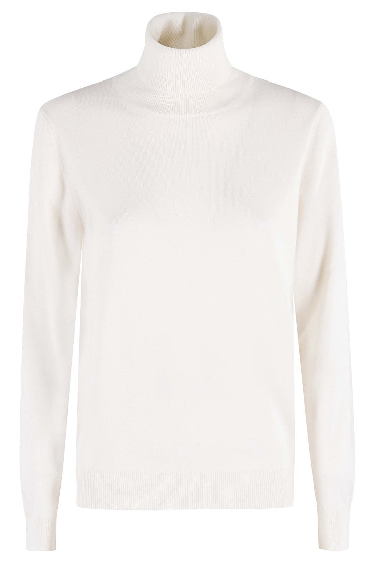 Malo High Collar Cashmere Sweater With Ribbed Detailing