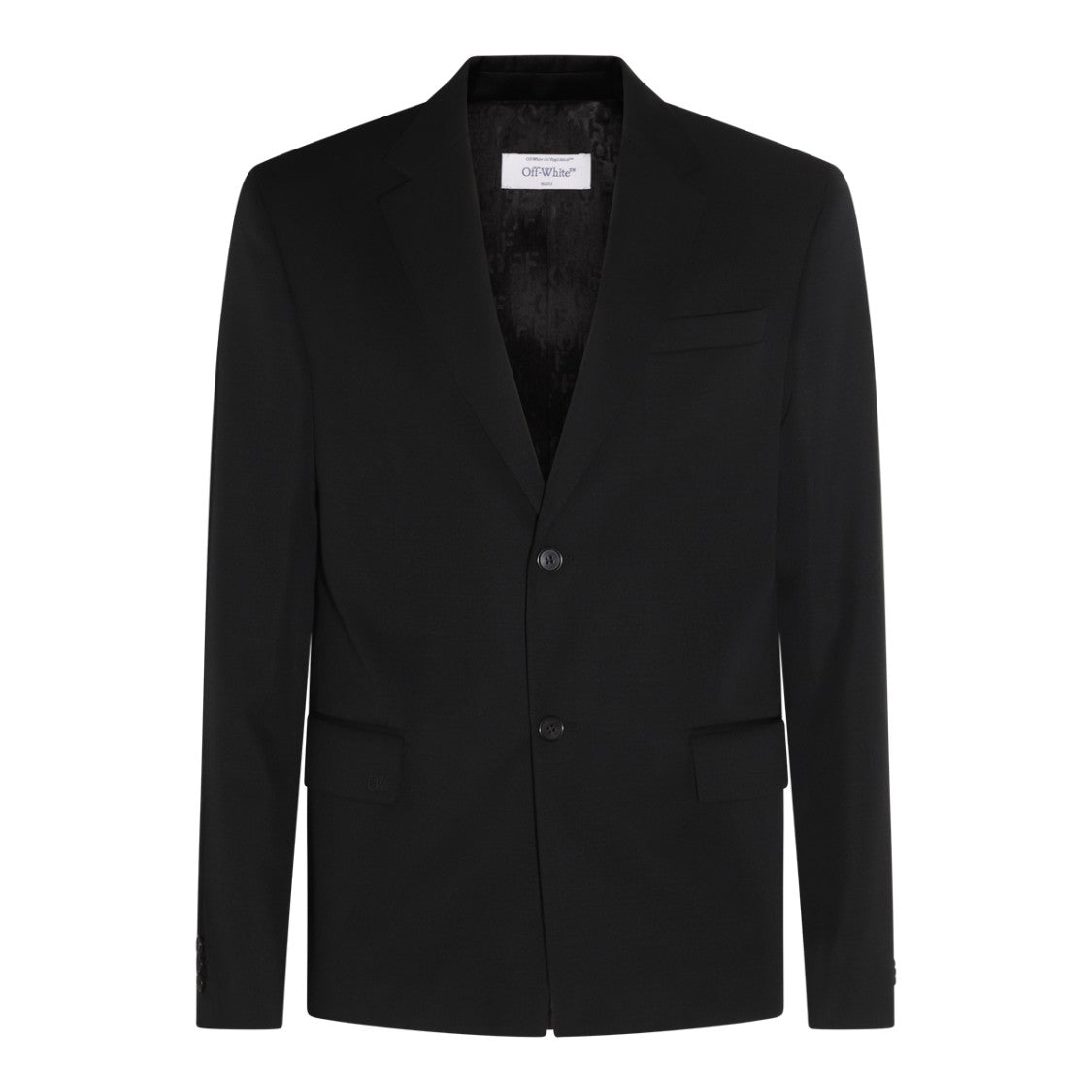 Off-White Black Wool Blazer With Embroidered Logo And Notched Lapels