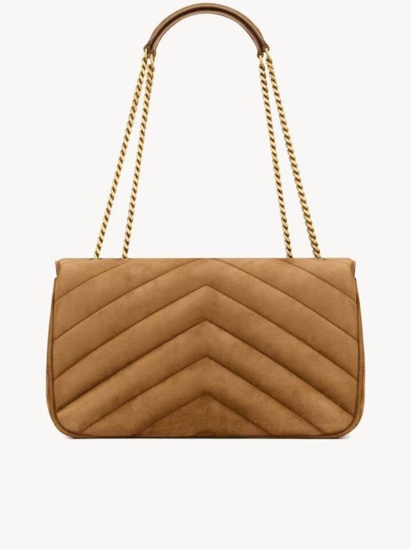 Saint Laurent Loulou M Chevron Quilted Brown Shoulder Bag