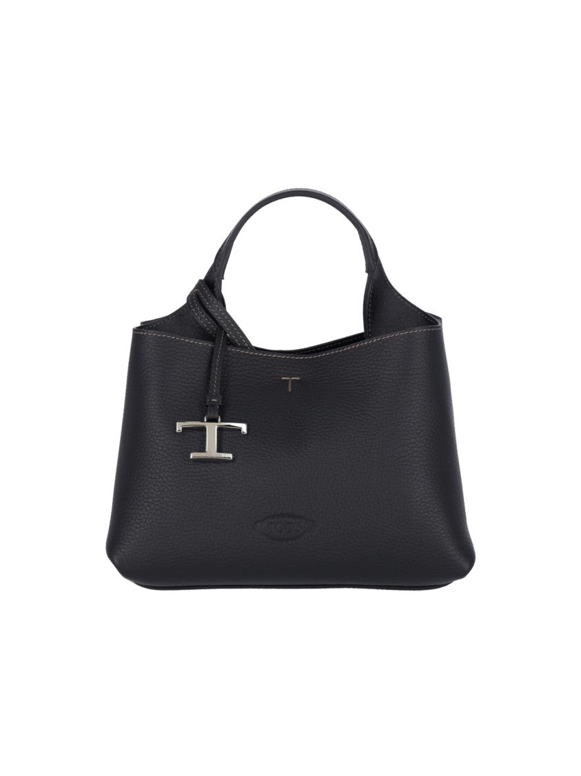 Tod's Black T Timeless Hammered Leather Clutch