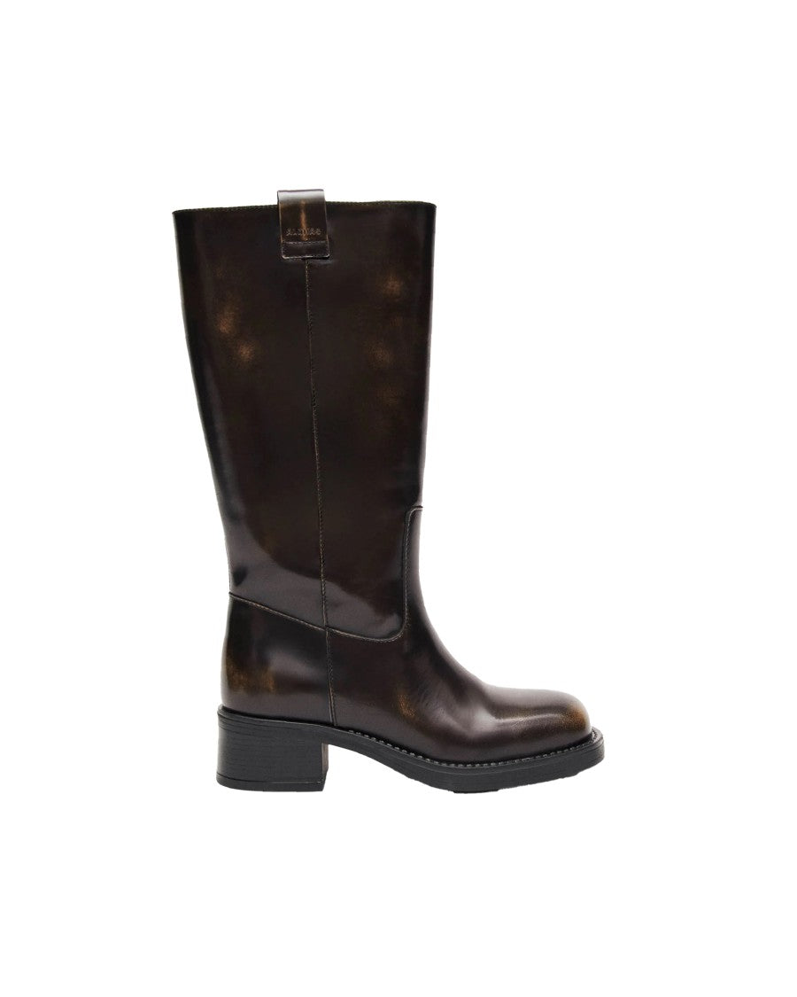 Alohas Mid-Calf Structured Boots In Aged Brown Leather