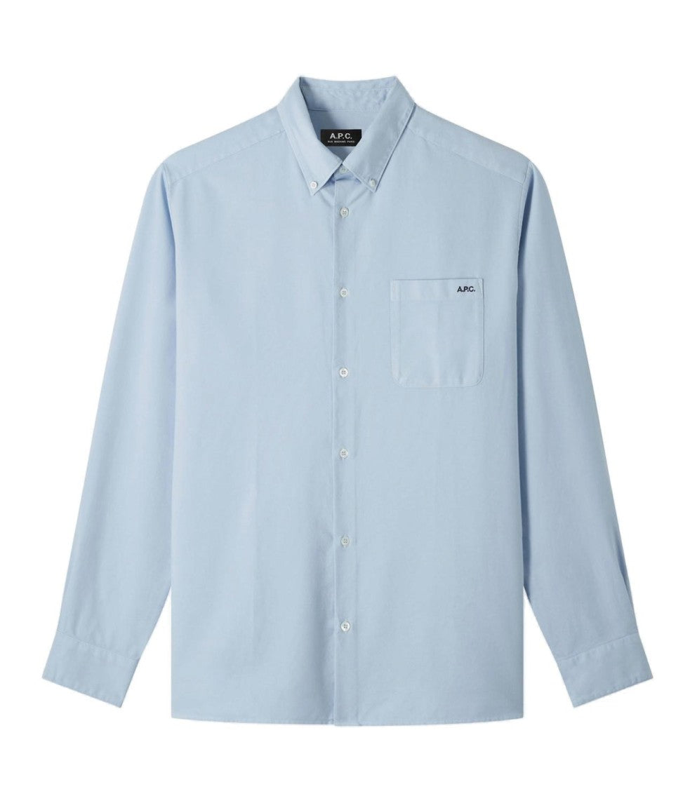 A.P.C. Button-Down Shirt In Bleu Clair With Logo