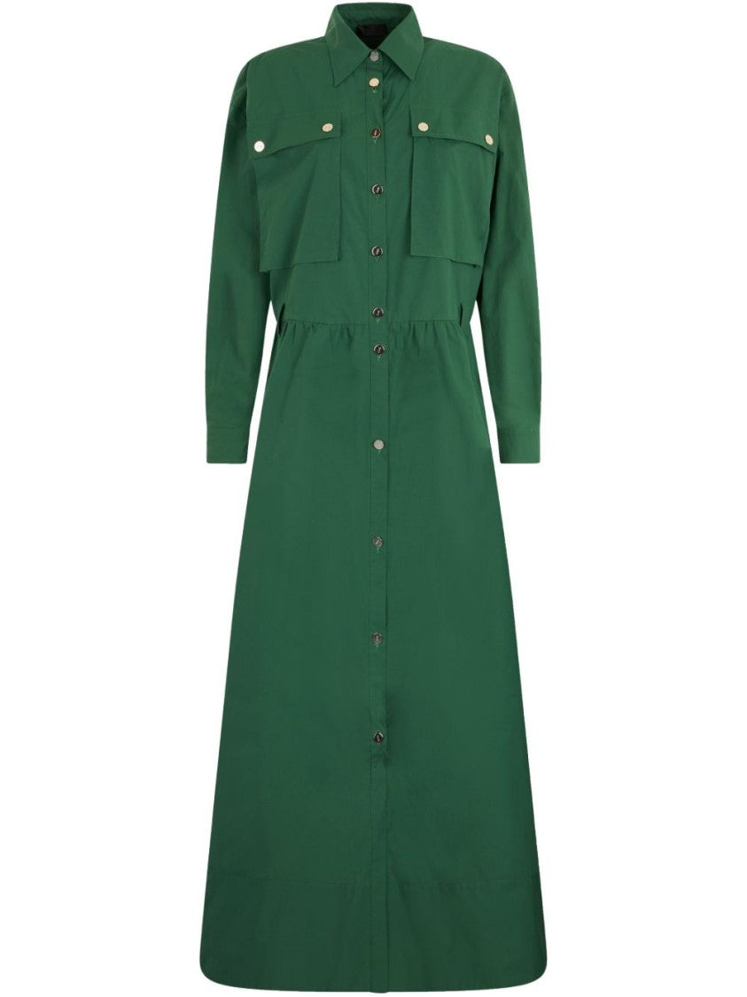 Liu Jo Long Green Cotton Dress With Button-Down Front