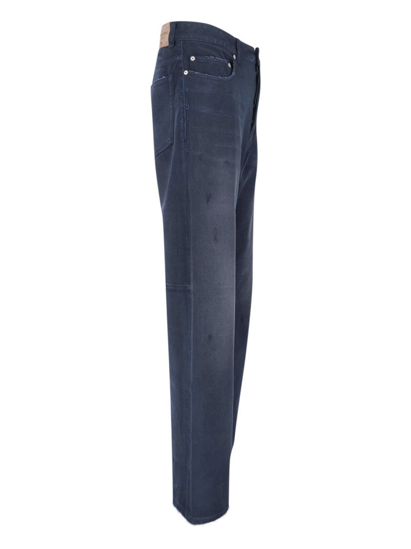 Balenciaga Distressed Dark Blue Denim Jeans With Logo Patch