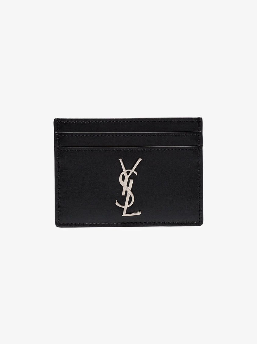 Saint Laurent Minimalist Black Calfskin Credit Cardholder With Logo Embellishment