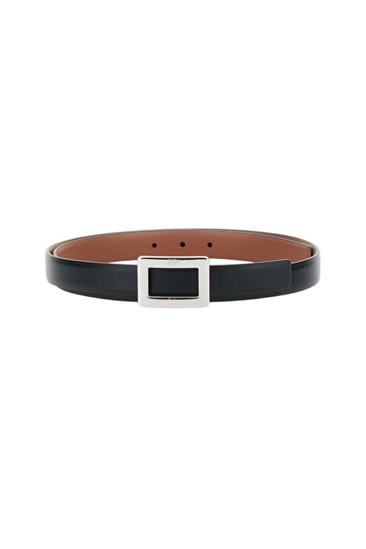 Roger Vivier Narrow Black Belt With Rectangular Silver Buckle