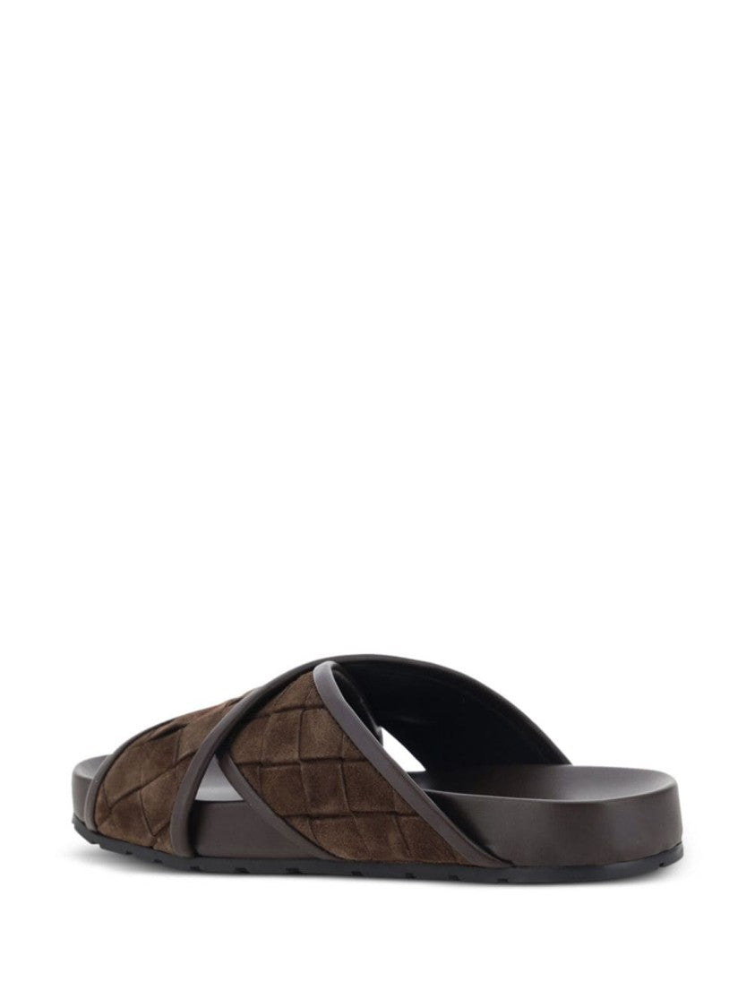 Bottega Veneta Brown Calf Leather-Rubber Sandals