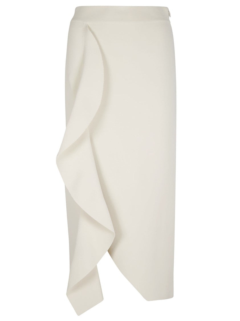 Alexander Mcqueen Asymmetrical Ruffle White Midi Skirt