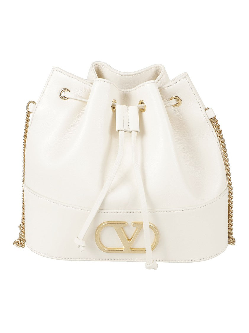 Valentino Garavani Structured White Bucket Bag In Smooth Lambskin