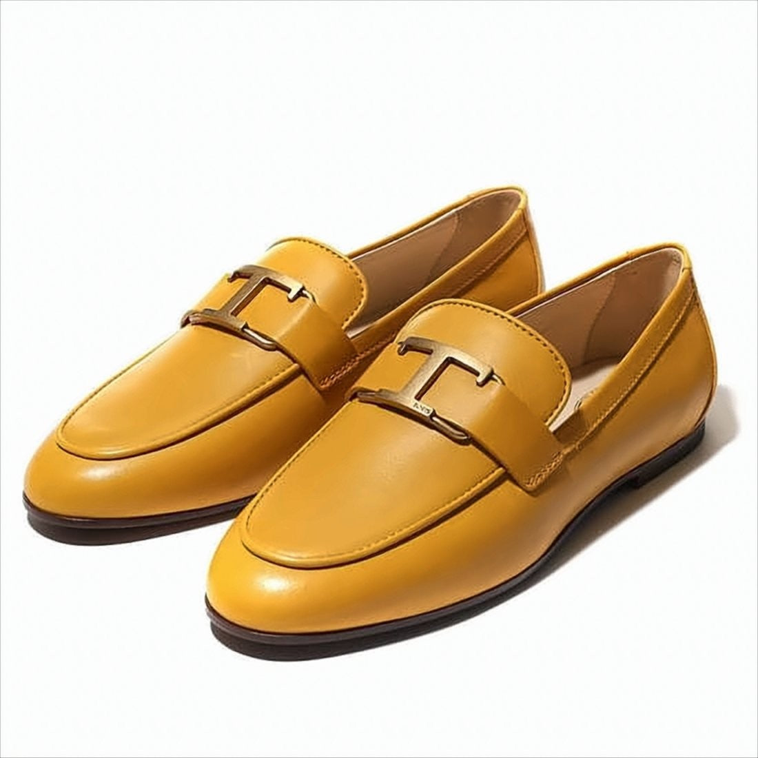Tod's Sleek Mustard Leather Loafers With T-Buckle Detail