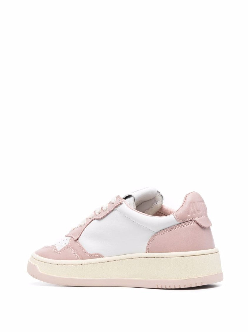 Autry Light Pink And White Leather Low-Top Sneakers