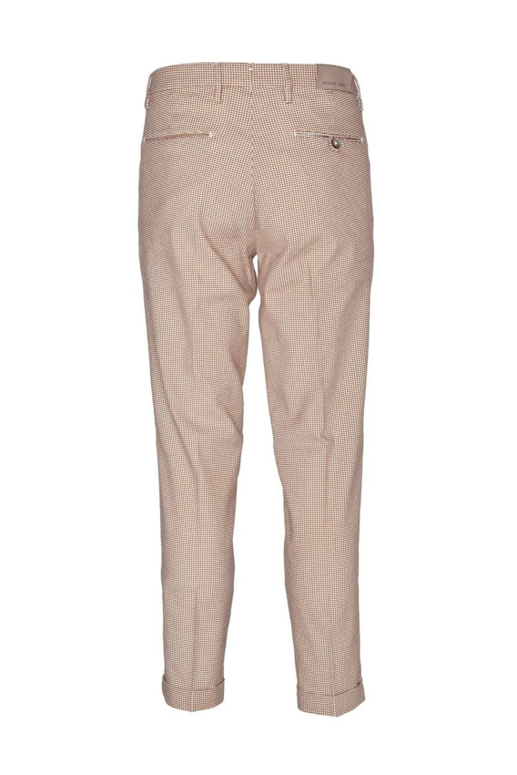 Michael Coal Cropped Slim Fit Brown And White Stripe Linen Stretch Trousers