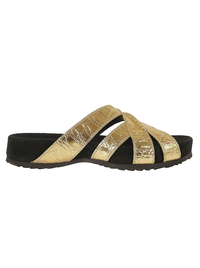 Dries Van Noten Gold-Toned Calfskin Sandals With Interwoven Straps