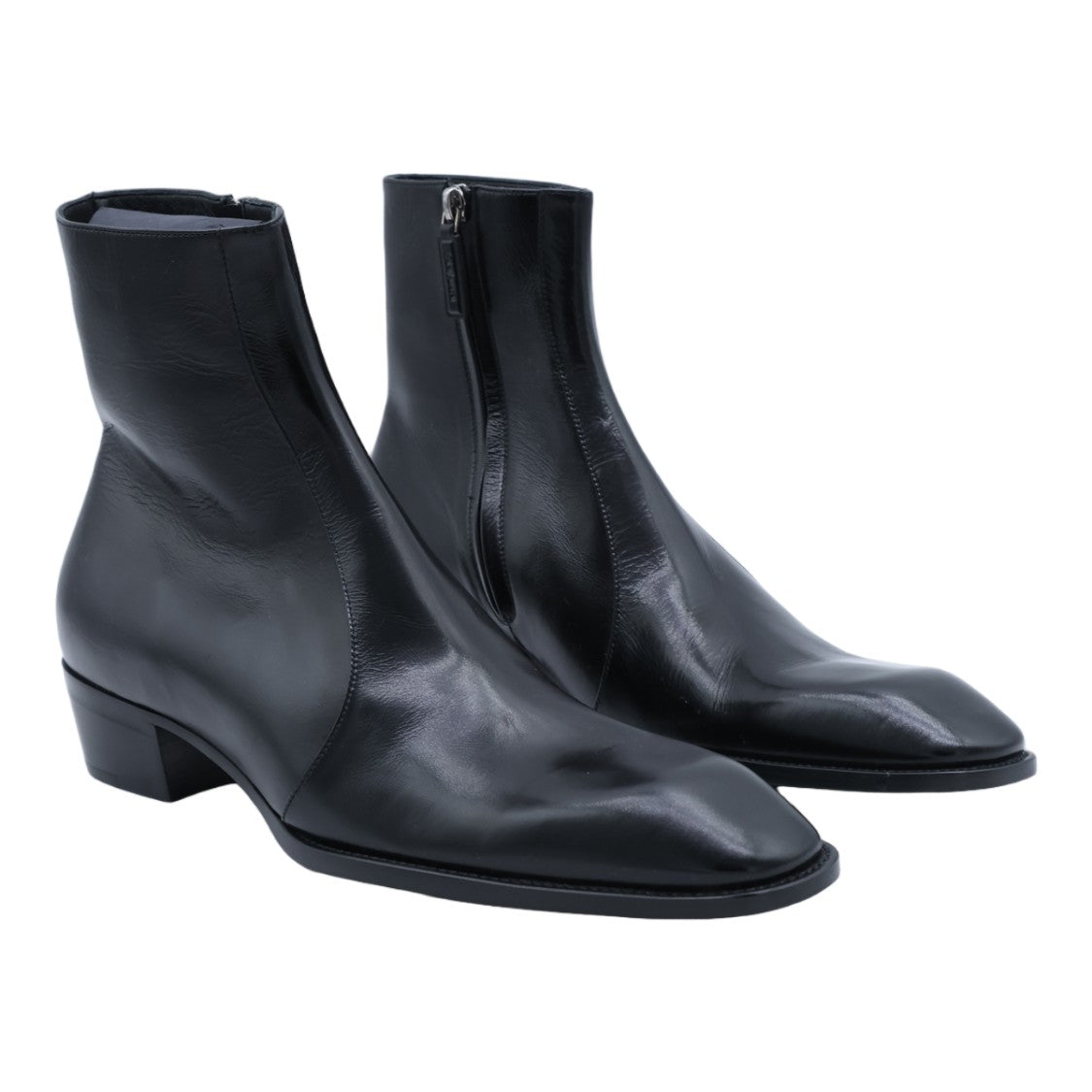 Saint Laurent Pointed-Toe Low Block Heel Leather Boots