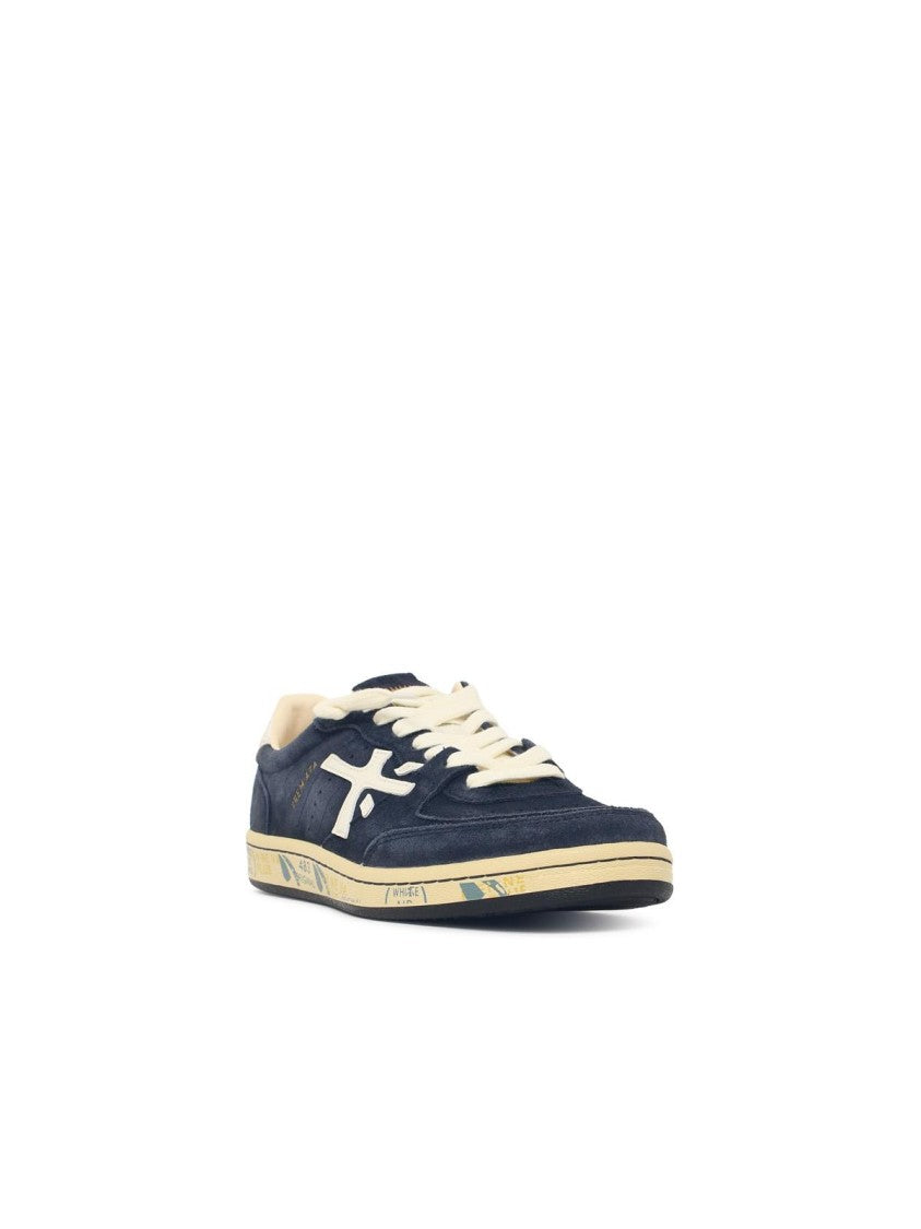 Premiata Blue Suede Low-Top Sneakers With Smooth Leather Insert