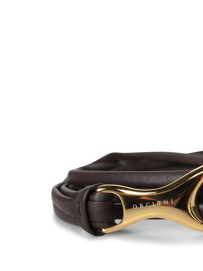 Orciani Chocolate Leather Belt With Gold Buckle