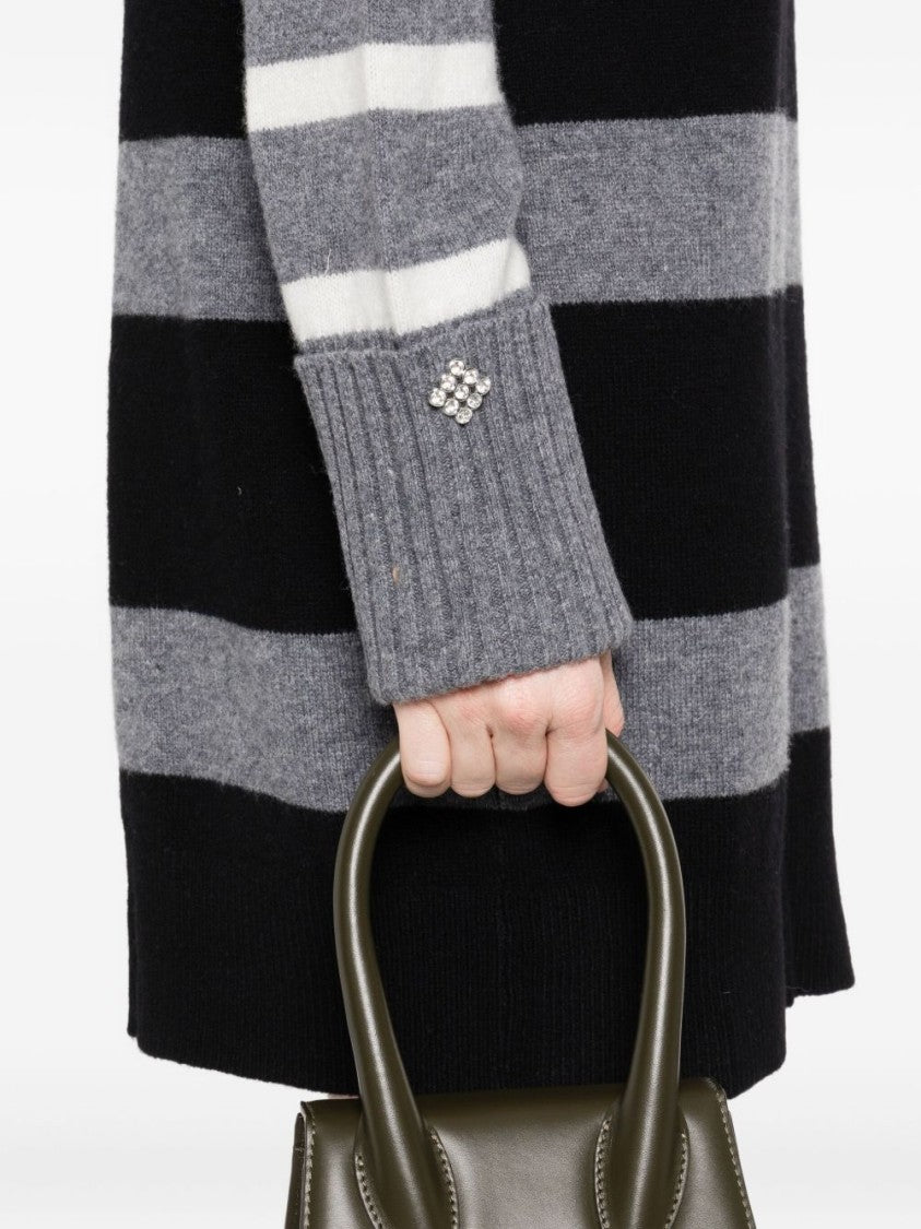 Liu Jo Black Wool Mini Dress With Horizontal Stripes