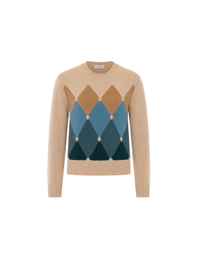 Ballantyne Argyle Pattern Cashmere Crewneck Sweater