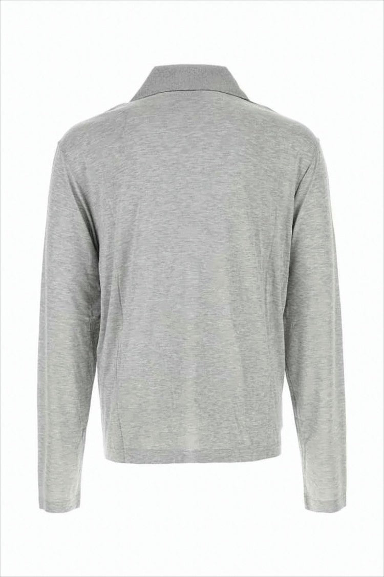 Ami Paris Heathered Grey Long-Sleeve Polo Shirt With Classic Collar