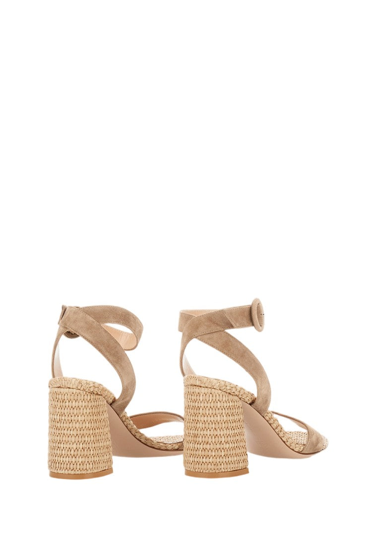 Gianvito Rossi Almond-Toe Suede Sandal With Artisanal Woven Texture