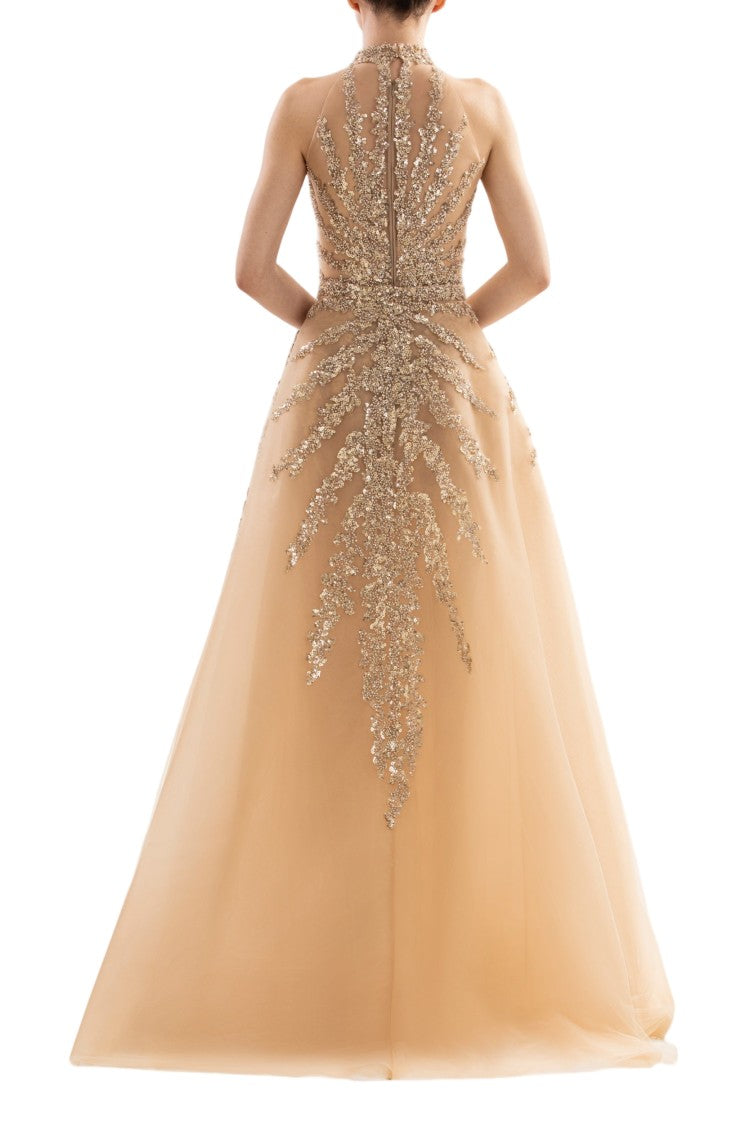 Saiid Kobeisy Gold Beaded Long Dress