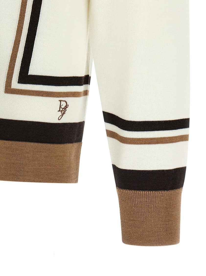 Dolce & Gabbana Logo Embroidery Cardigan In Luxurious Wool-Silk Blend