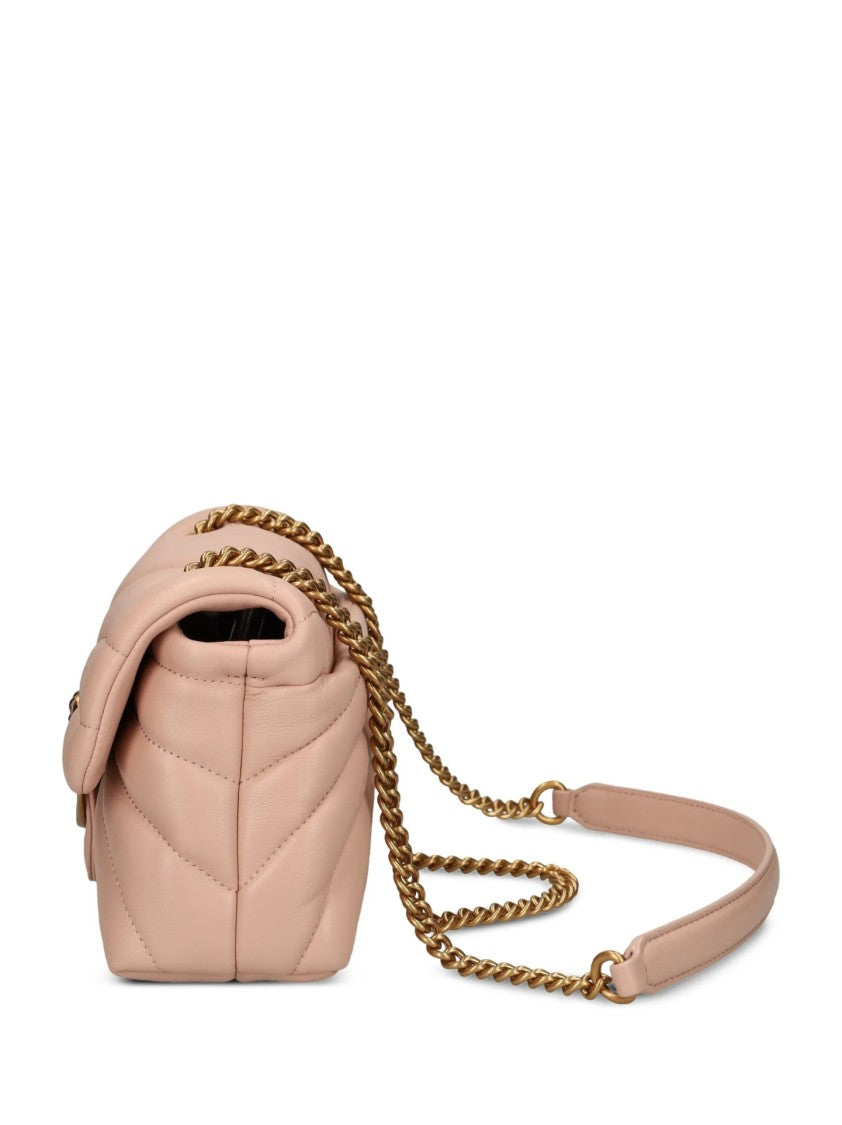 Pinko Quilted Flap Bag With Decorative Emblem And Chain Strap