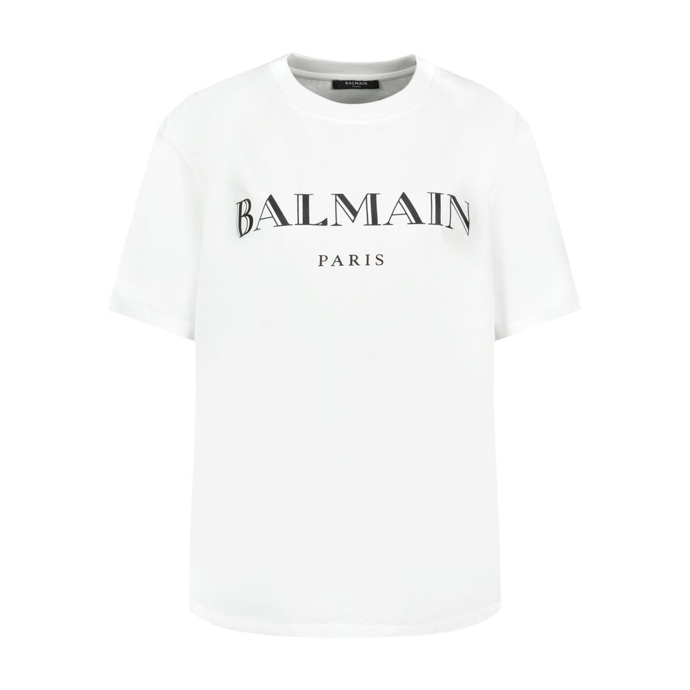 Balmain White Cotton Vintage Print Reg Fit T-Shirt