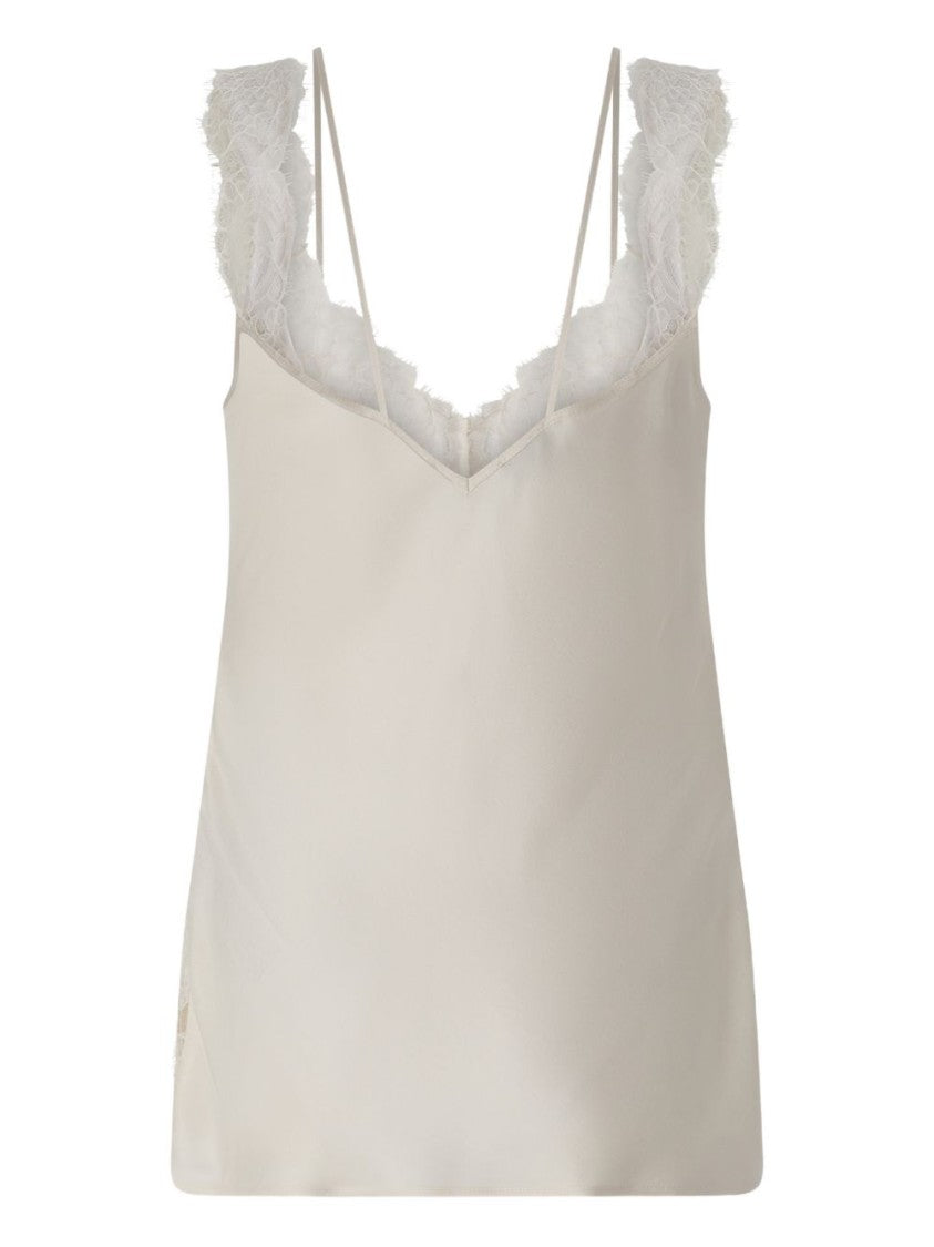 Pinko Delicate Sleeveless Top With Lace Trim And Silky Texture