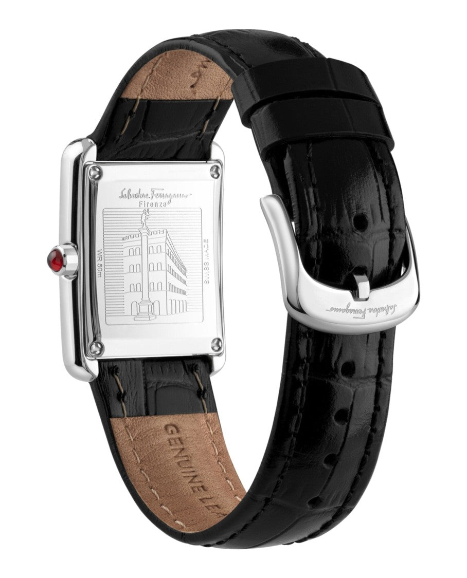 Ferragamo Portrait Black Leather Rectangular Watch