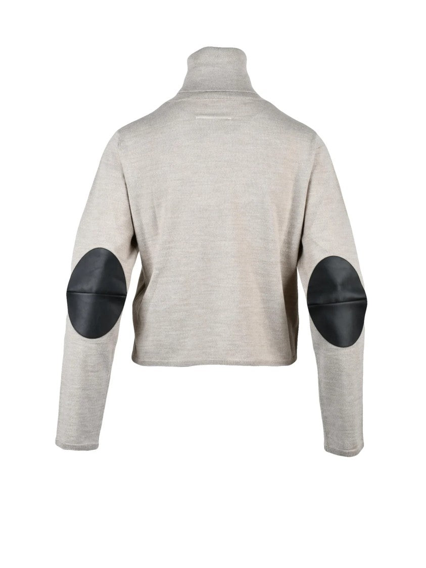 Mm6 By Maison Margiela Short Cyclist Sweater With Leather Patches And Turtleneck