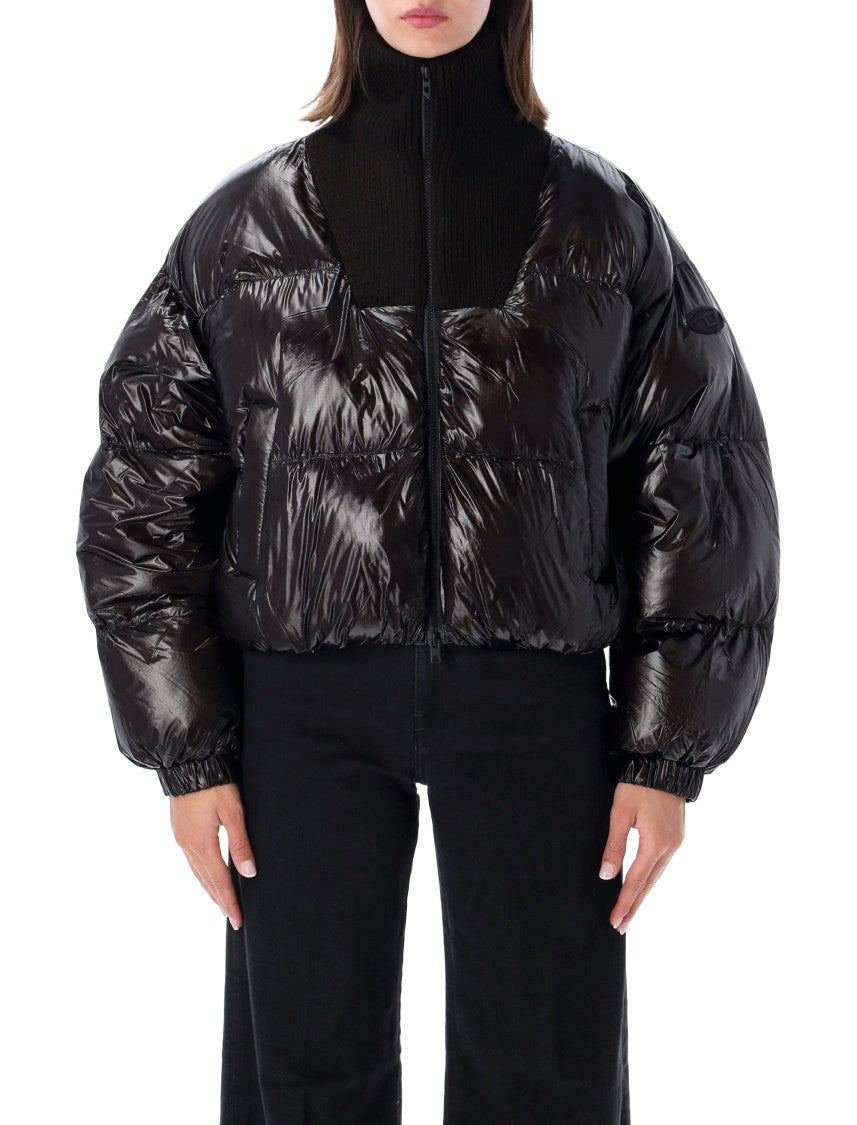 Diesel Cropped Black Puffer Jacket With Ribbed High Collar
