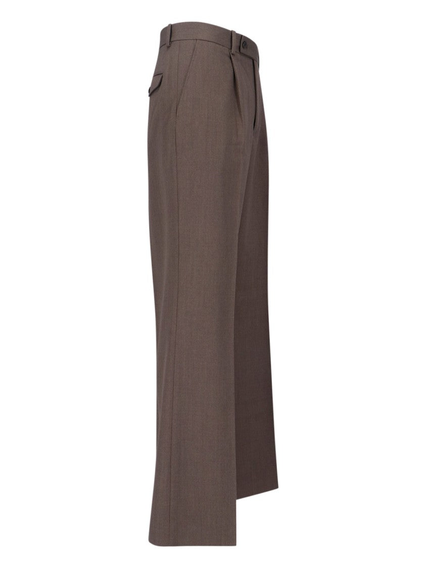Tonywack High-Waisted Brown Wide-Leg Trousers With Front Pleats
