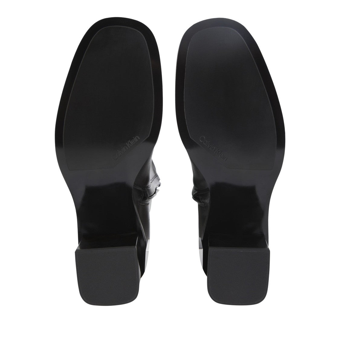 Calvin Klein Black Sleek Polished Block Heel Leather Boots