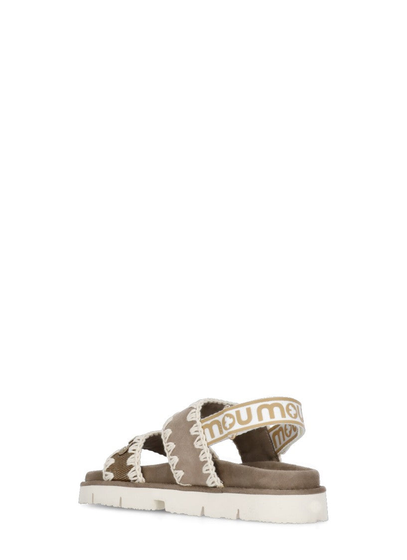 Mou Dove Grey Crochet Embroidery Sandals