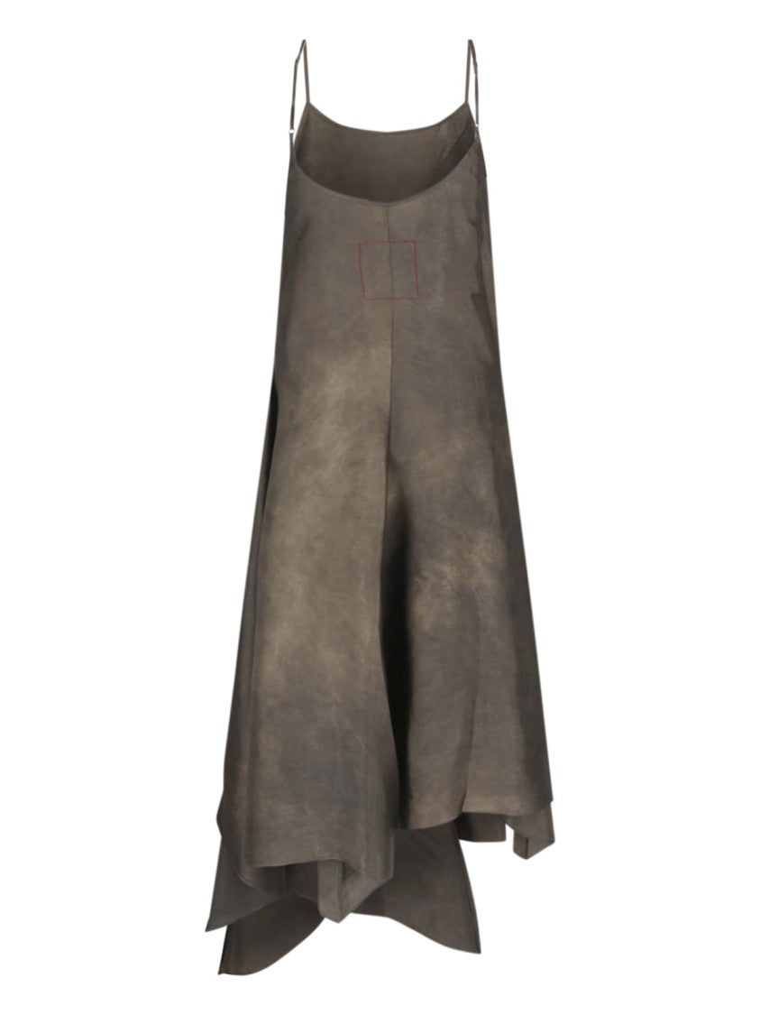 Uma Wang Taupe Asymmetrical Adjustable-Strap Cupro Midi Dress