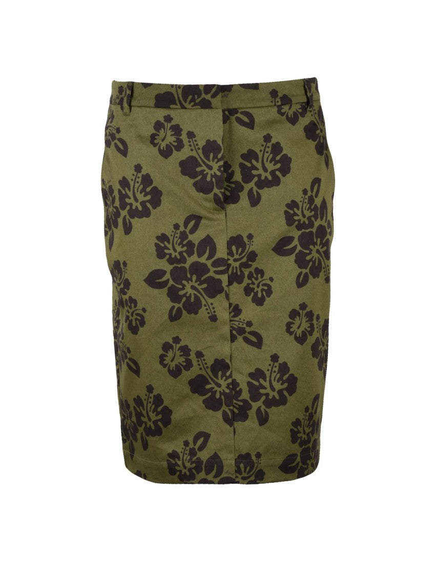 Aspesi Green/Brown Cotton Women Midi Skirt