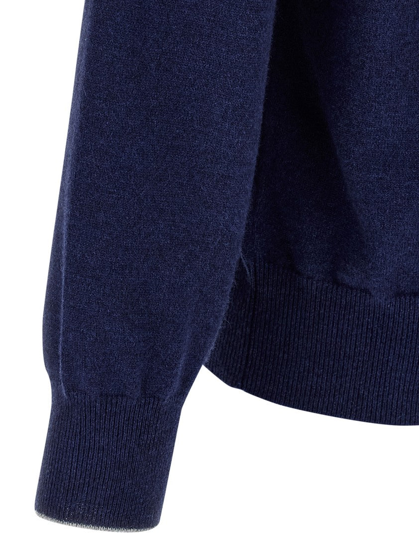 Brunello Cucinelli Half-Zip Cashmere Sweater With Contrast Detailing