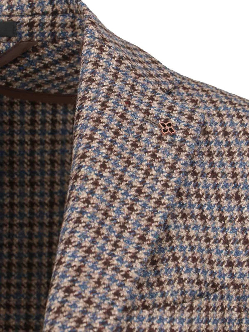 Tagliatore Brown Houndstooth Virgin Wool Cashmere Single Blazer