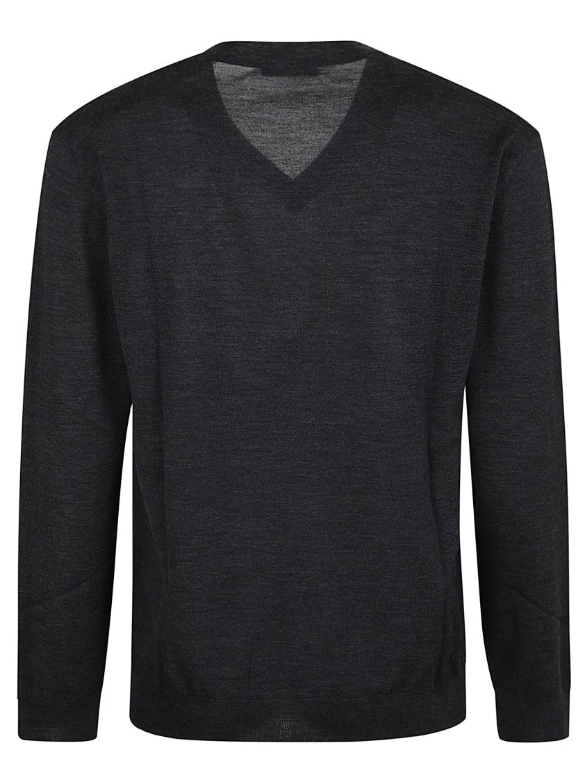 Valentino Light Pure Wool Sweater With V-Neck And Ribbed Elastic Profiles