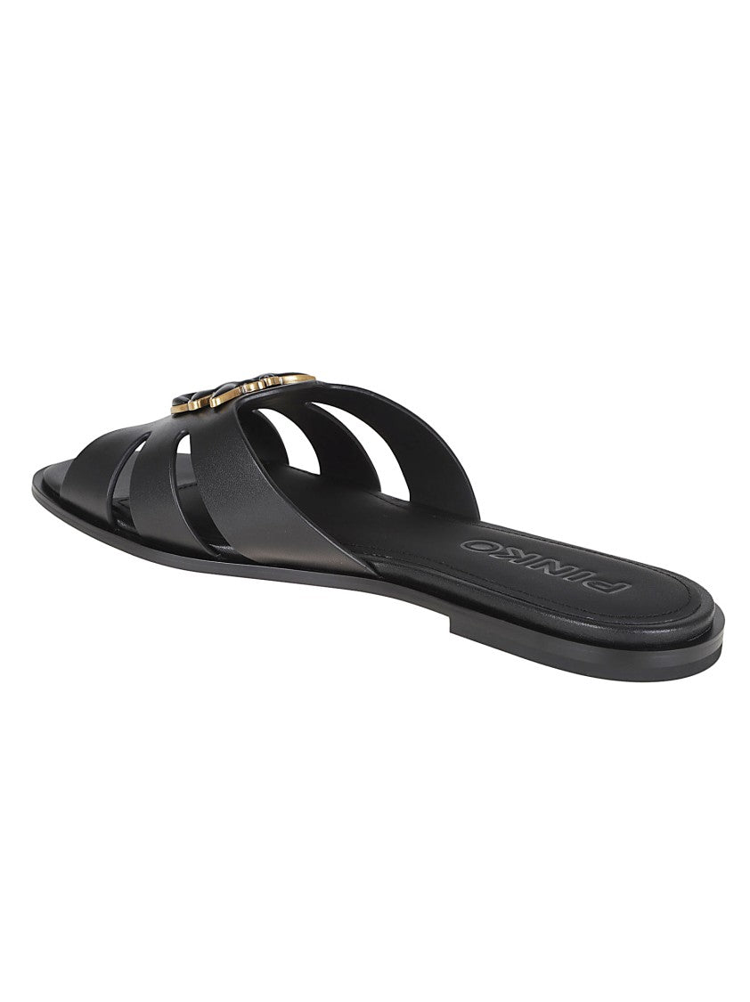 Pinko Flat Leather Slide Sandals