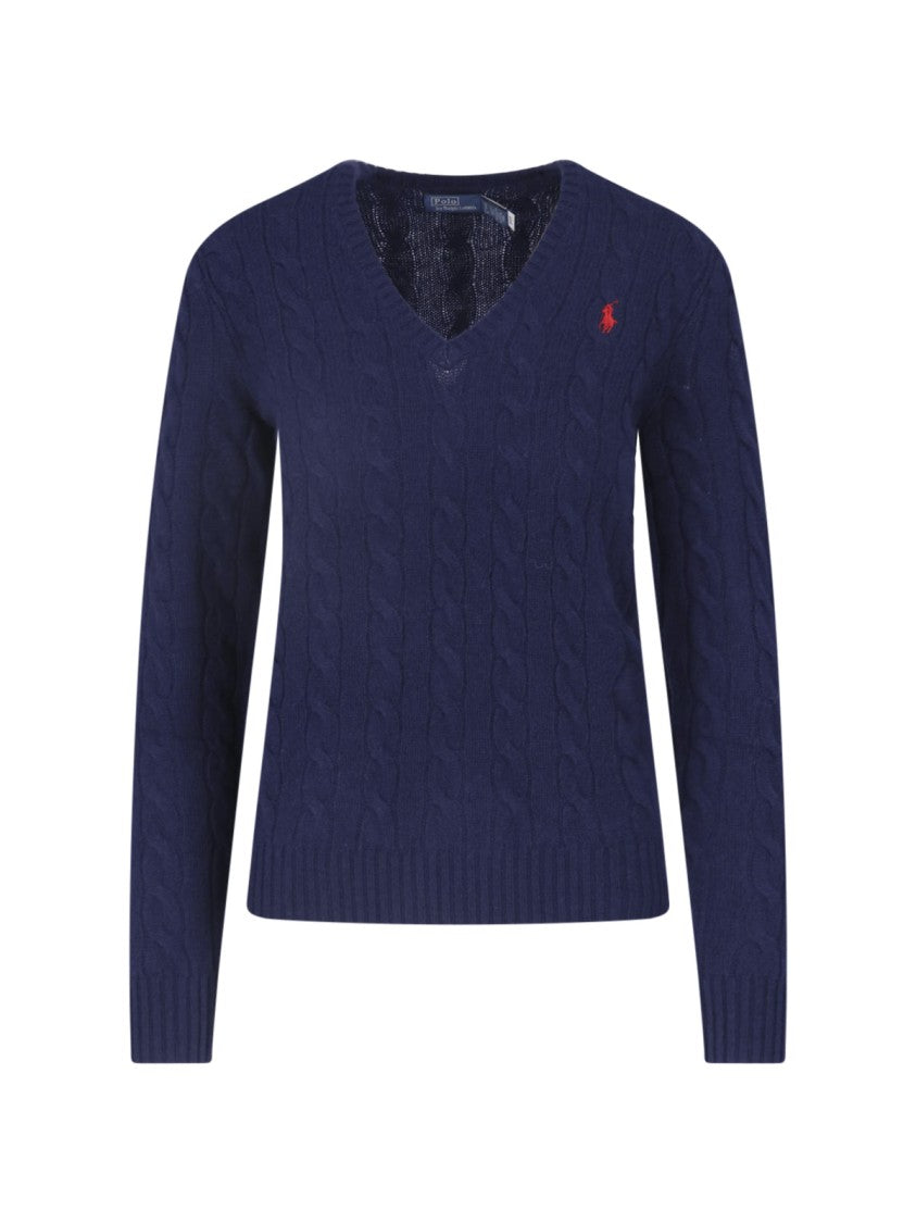 Polo Ralph Lauren Blue Wool-Cashmere Cable-Knit Sweater