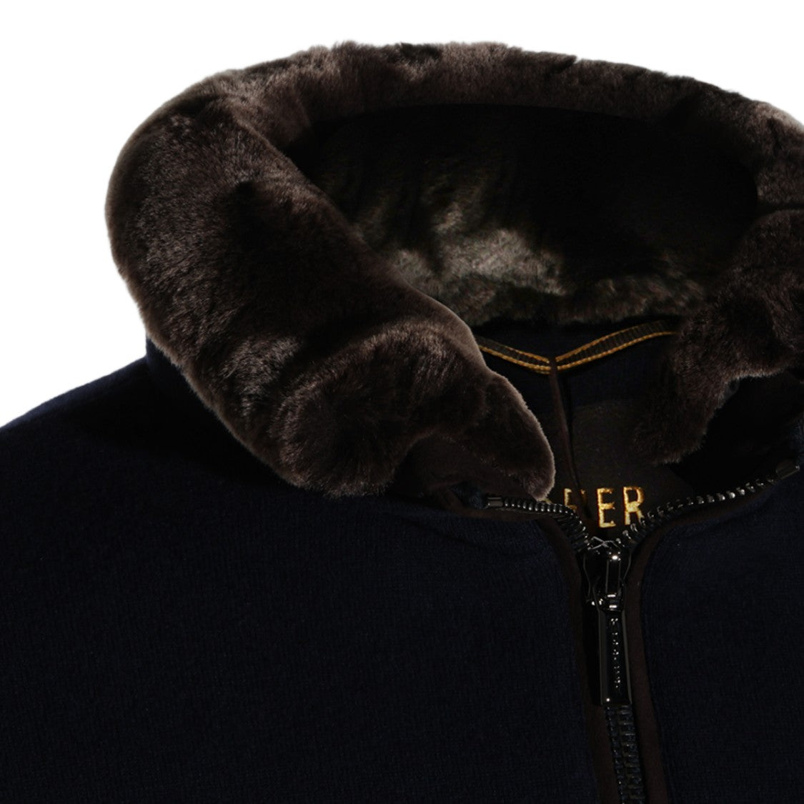 Moorer Minimalist Blue Jacket With Plush Fur Collar