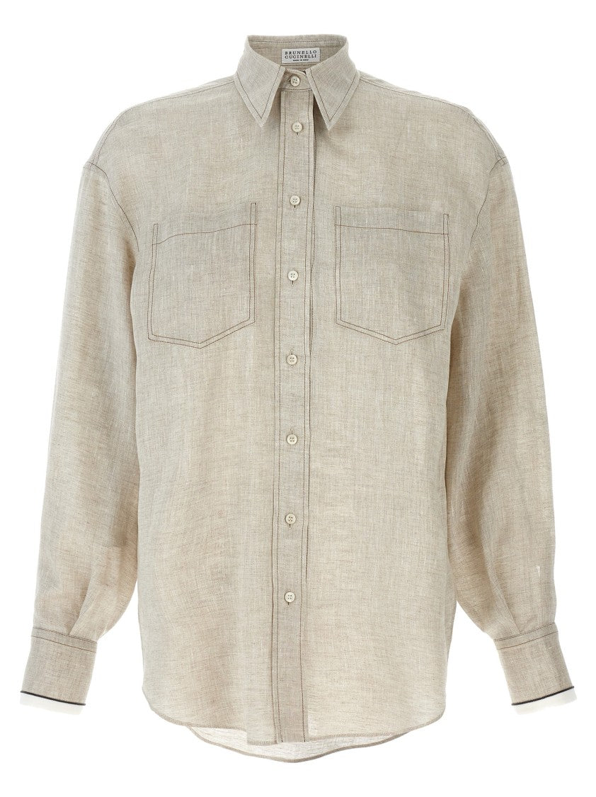 Brunello Cucinelli Relaxed-Fit Linen Shirt With Contrast Stitching